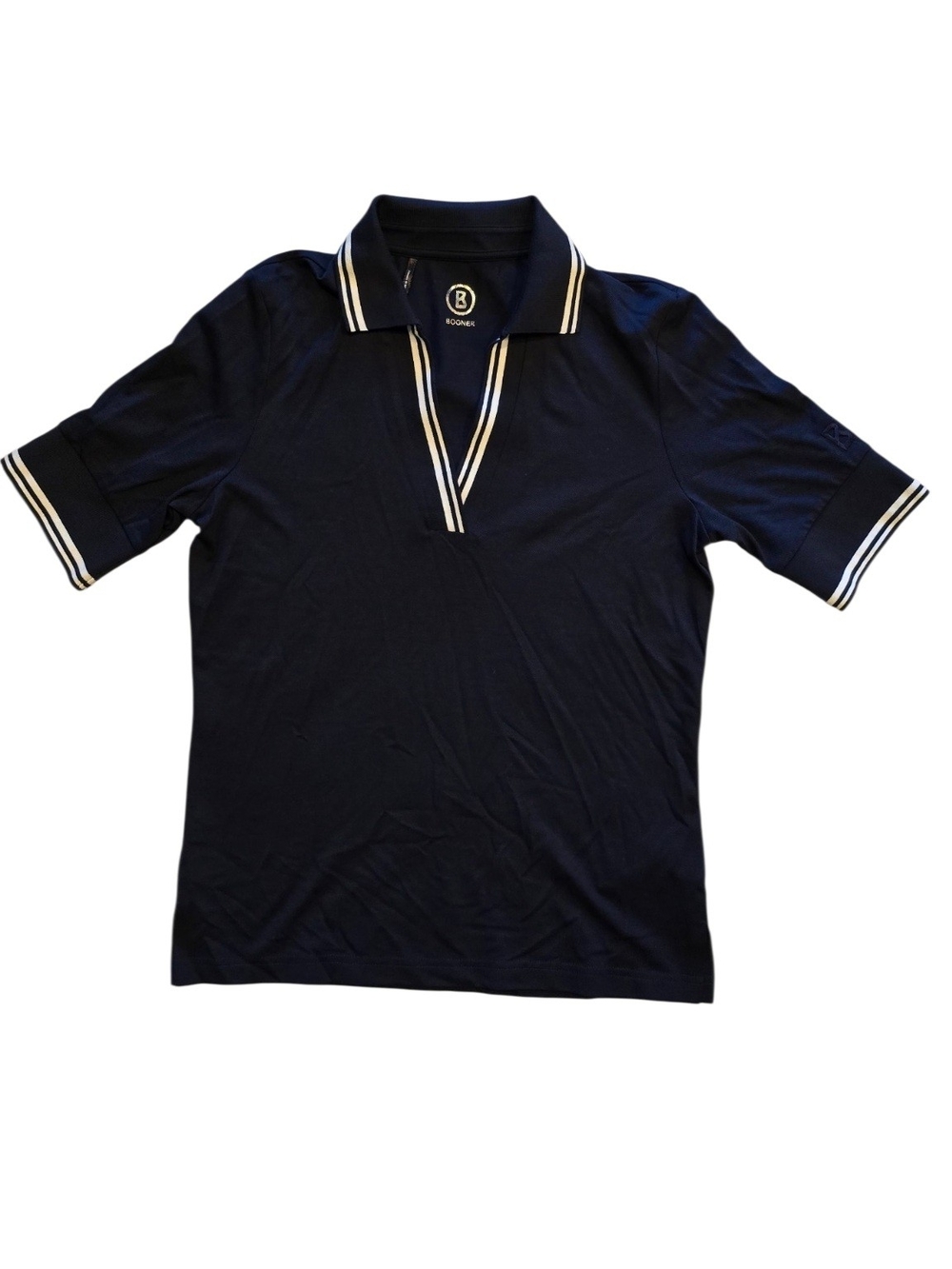 Bogner Women's Elonie Short Sleeve Polo Top Navy White Trim Size S NWT